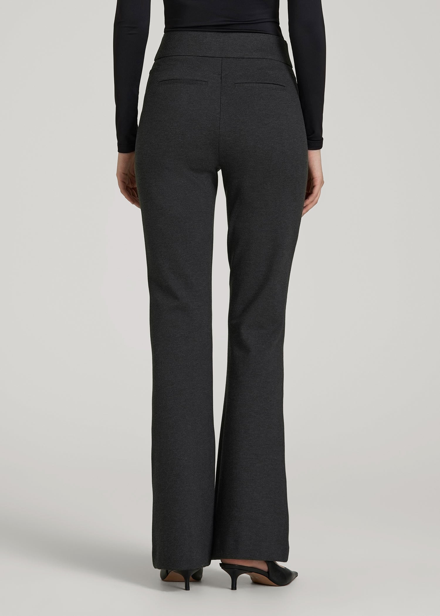 Soft Flex Ponte Pull On Flare Pants for Tall Women in Dark Charcoal Heather