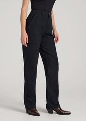 Straight Leg Cargo Chino Pants for Tall Women in Black