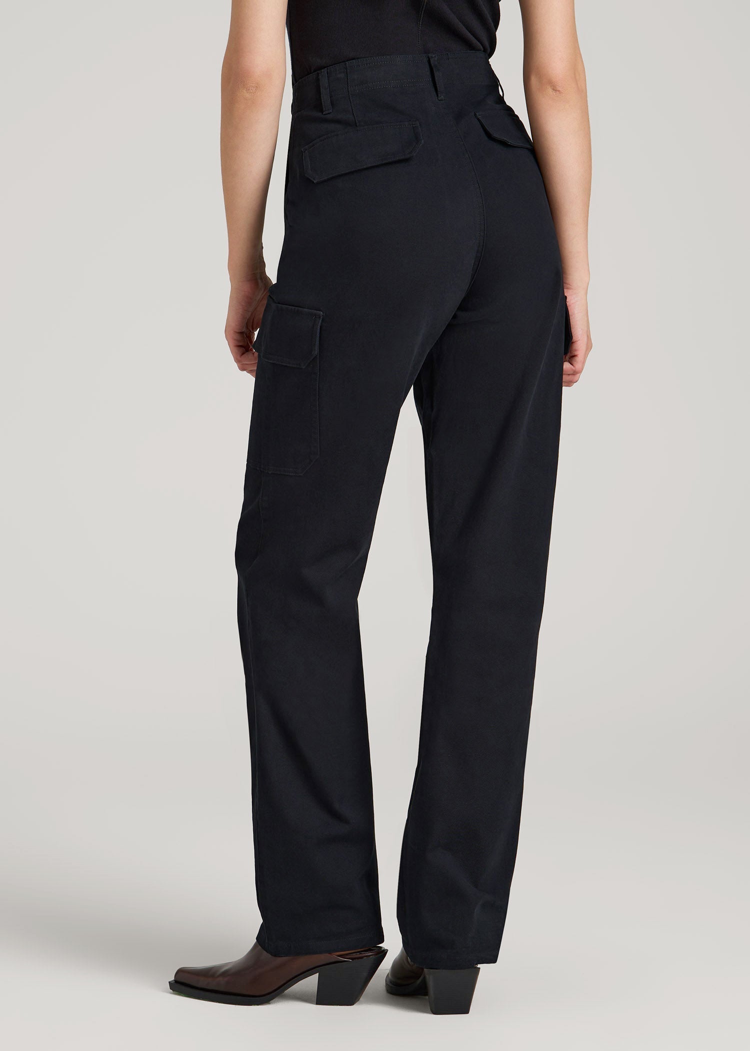 Straight Leg Cargo Chino Pants for Tall Women in Black