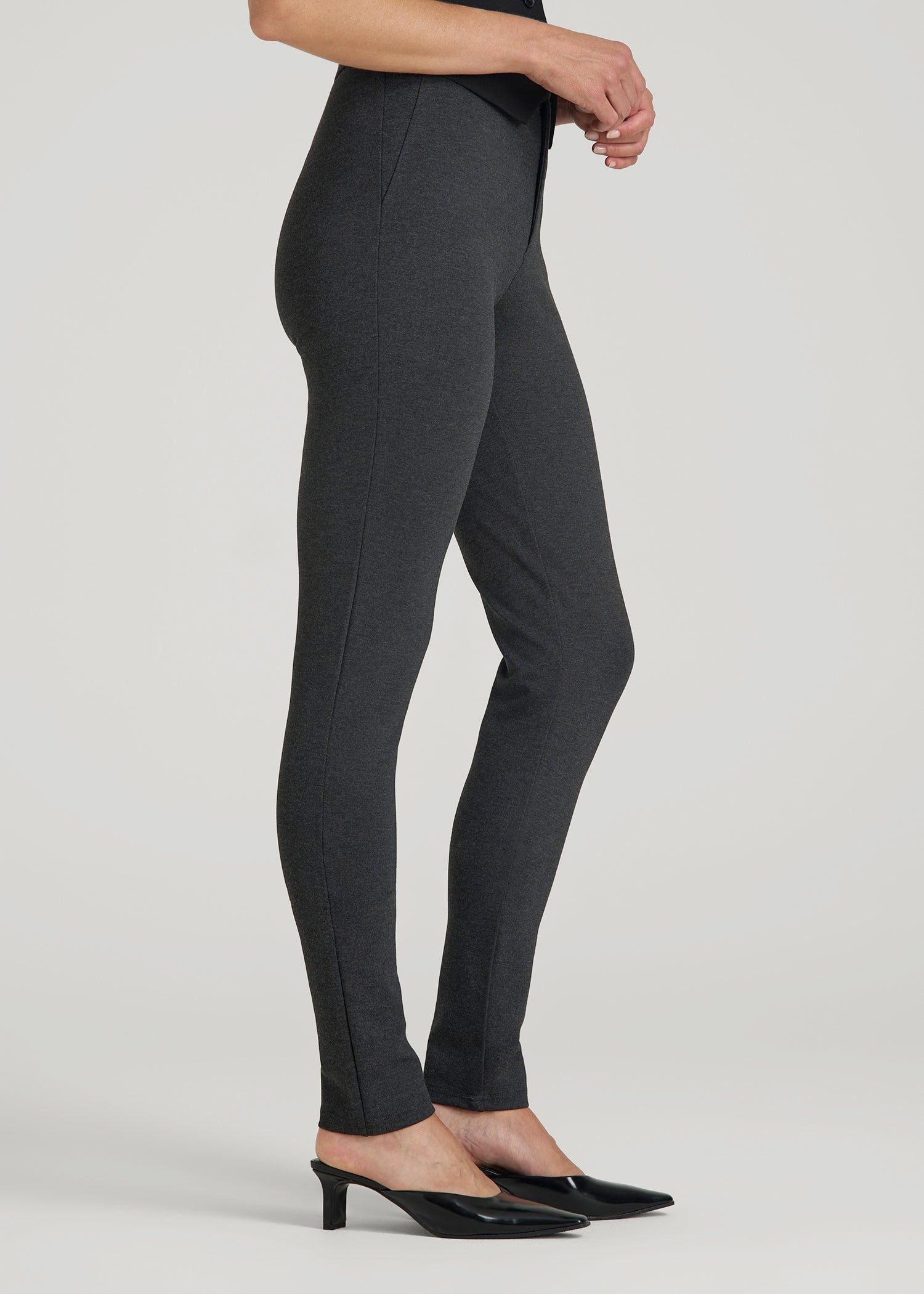 Soft Flex Ponte Skinny High Rise Pant for Tall Women in Dark Charcoal Heather