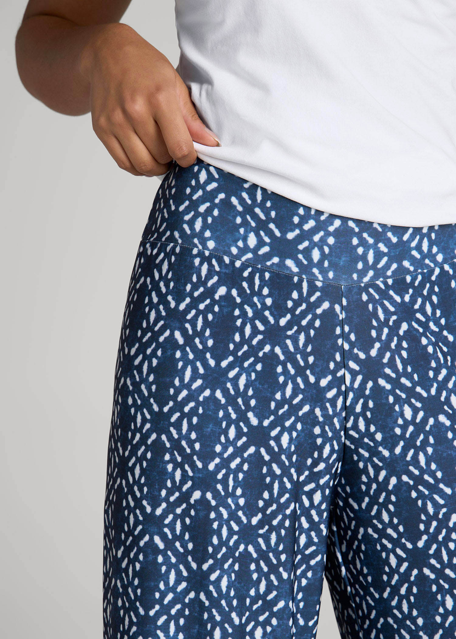 Pull-On Breezy Wide Leg Pants for Tall Women in Indigo Tribal Print