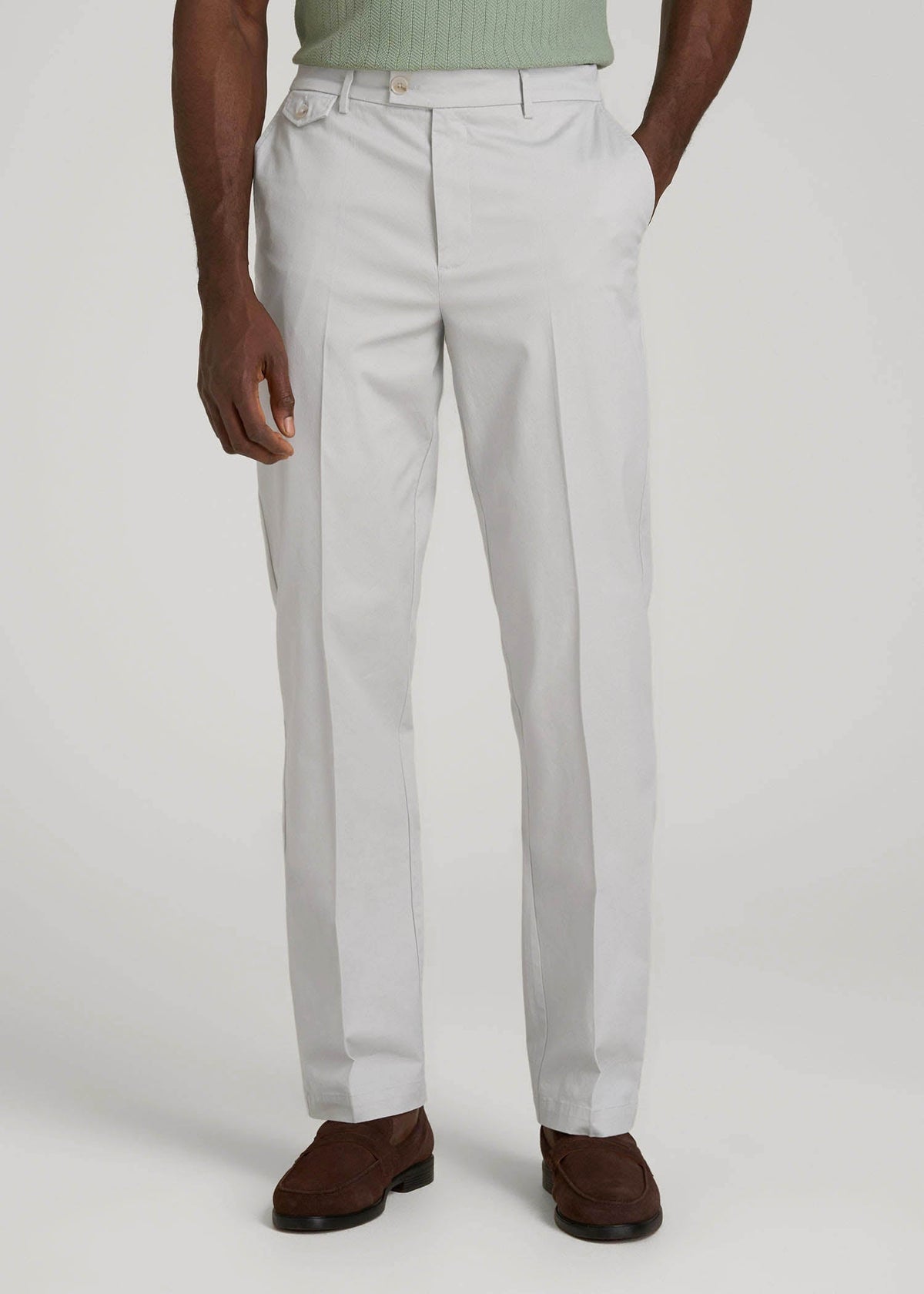 Refined Chinos for Tall Men in Grey Sand