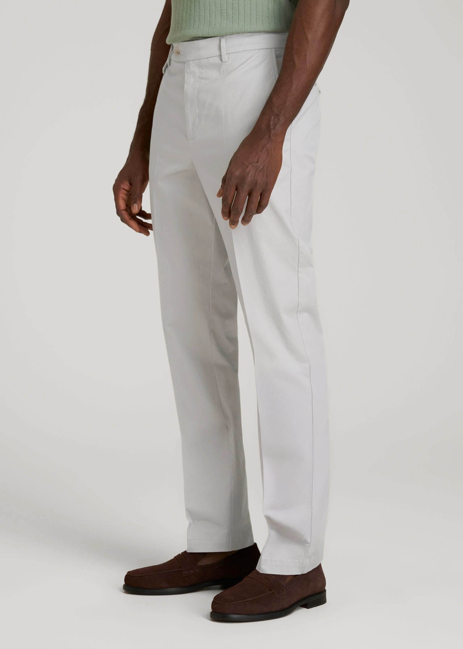 Refined Chinos for Tall Men in Grey Sand