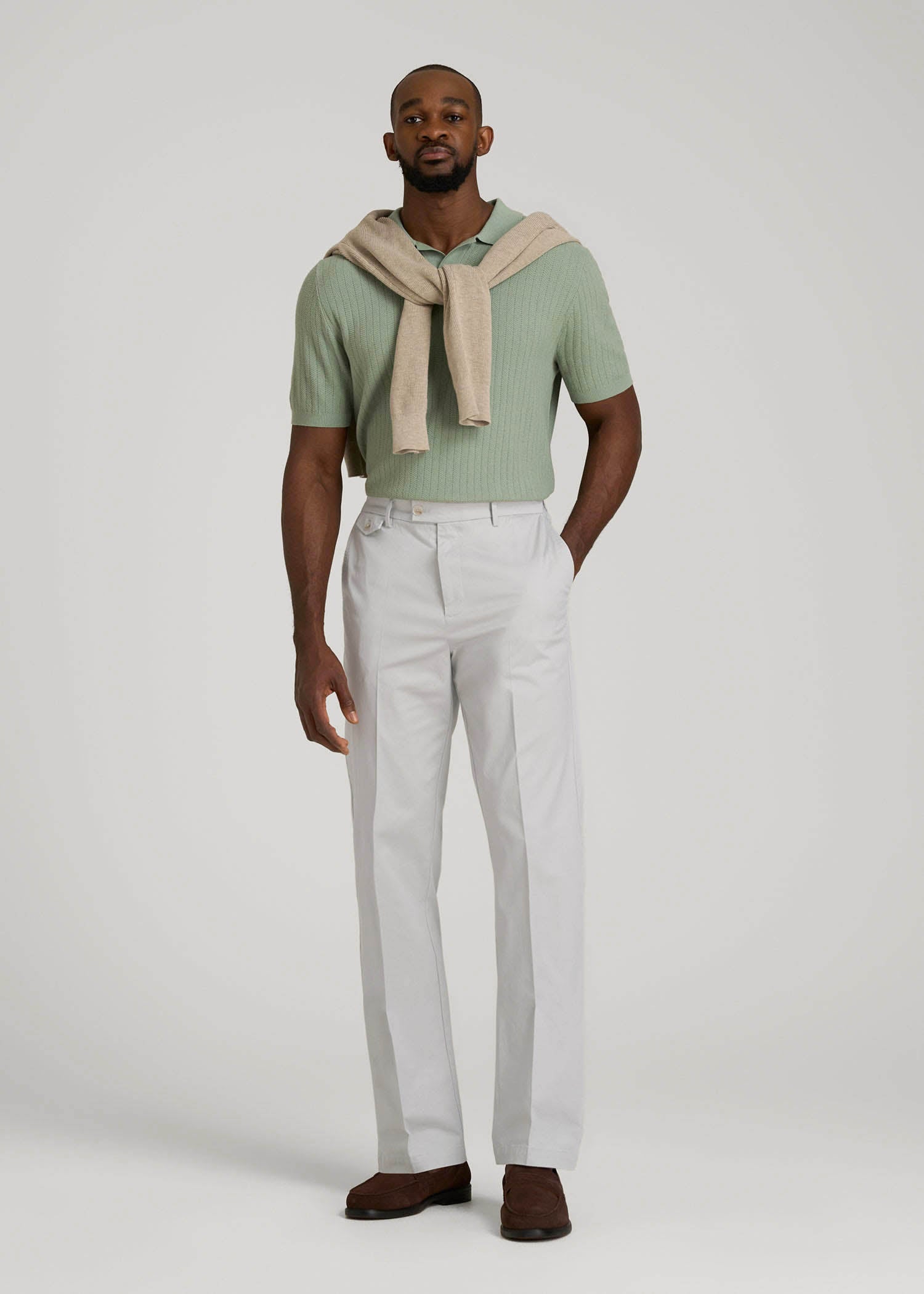 Refined Chinos for Tall Men in Grey Sand