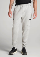 Tech Motion Fleece Cargo Joggers for Tall Men in Grey Mix