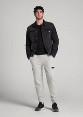 Tech Motion Fleece Cargo Joggers for Tall Men in Grey Mix