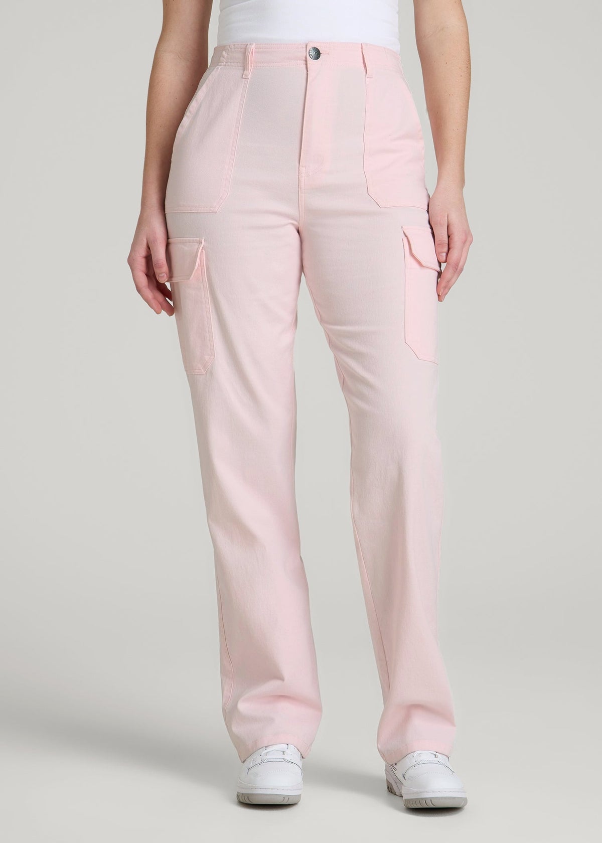 Straight Leg Cargo Chino Pants for Tall Women in Barely Pink