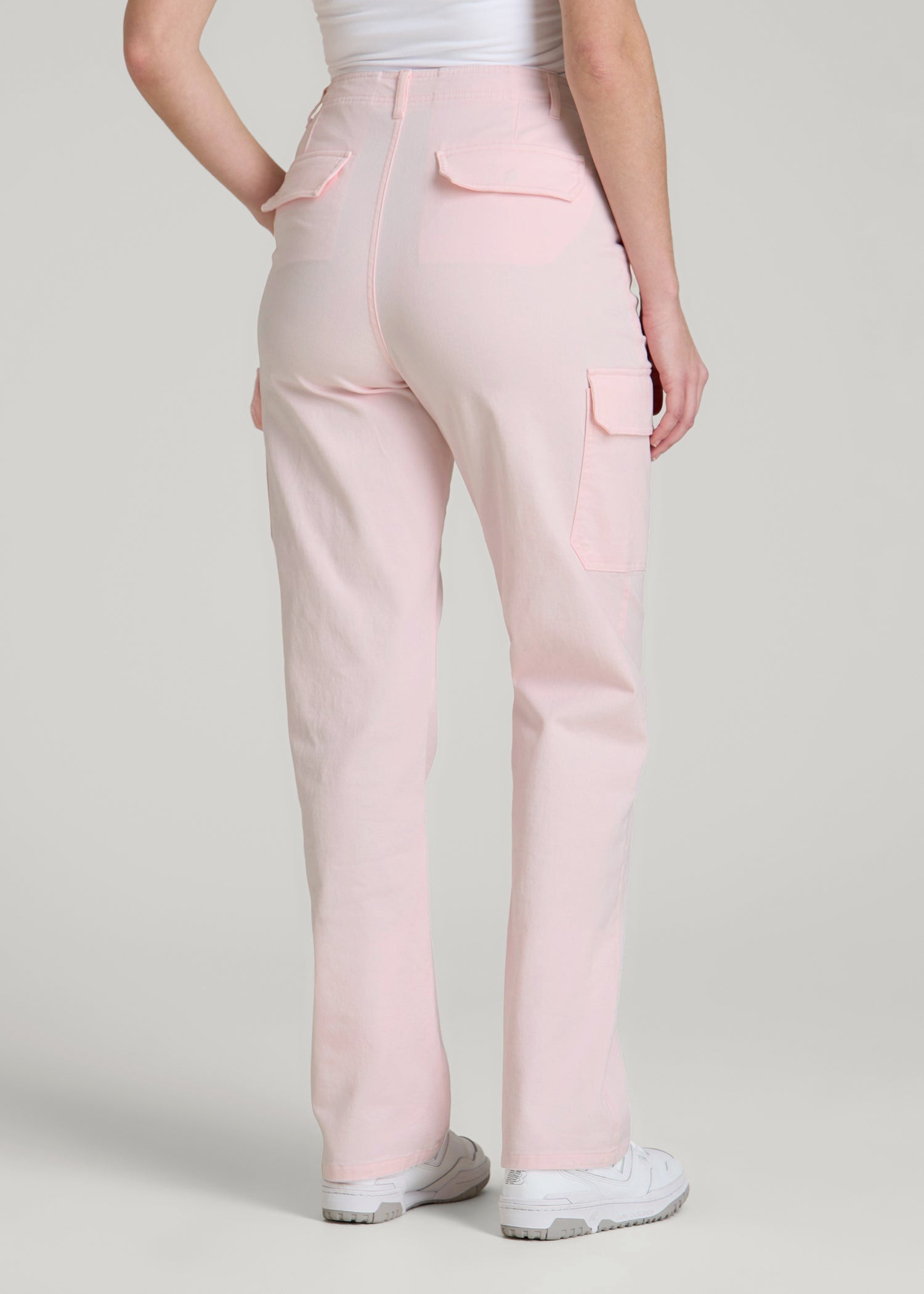 Straight Leg Cargo Chino Pants for Tall Women in Barely Pink