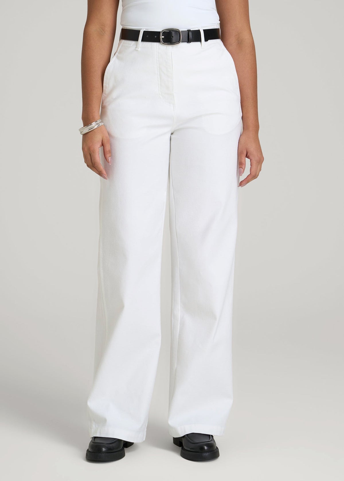 High Rise Wide Leg Flat Front Chinos for Tall Women in White