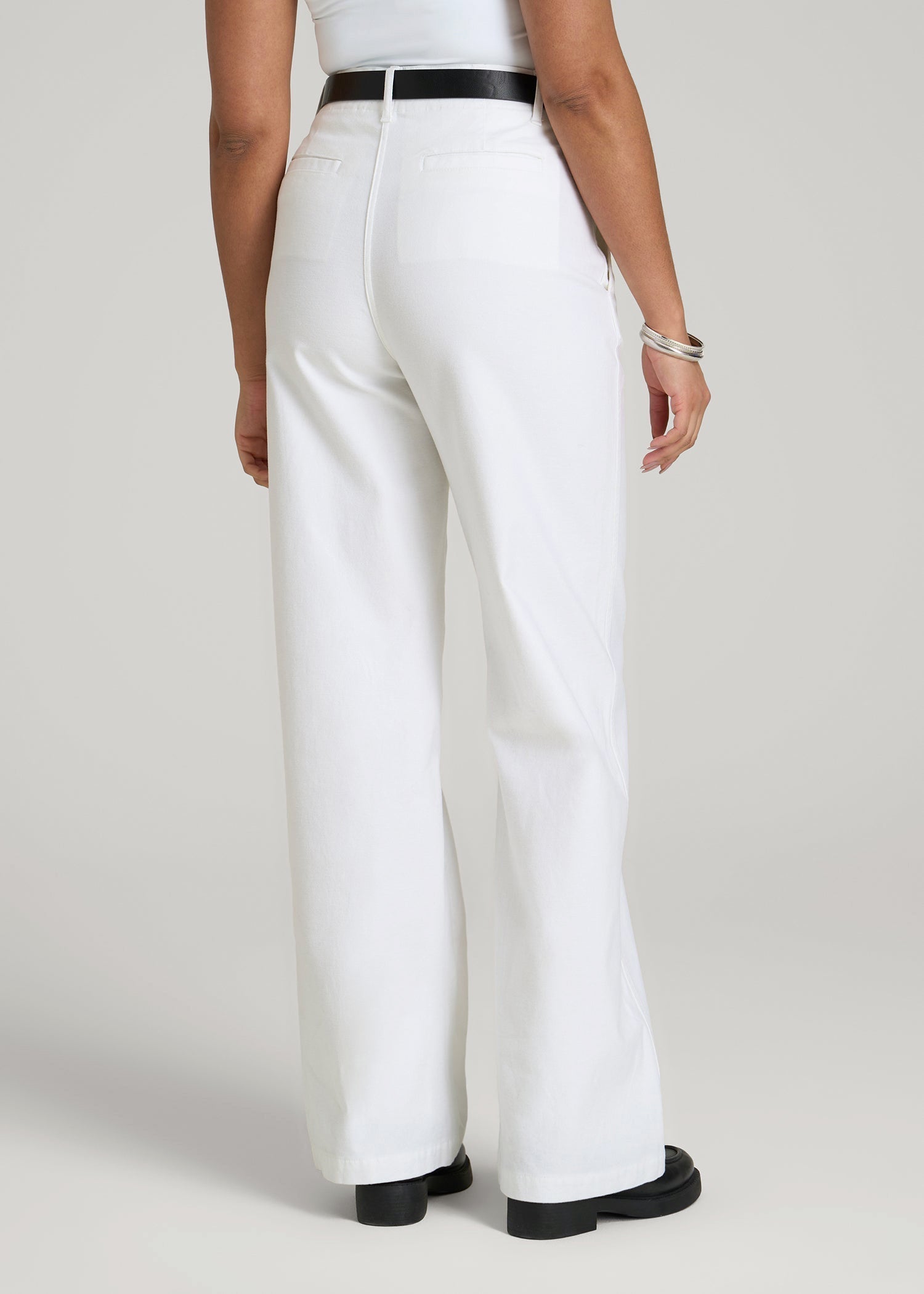 High Rise Wide Leg Flat Front Chinos for Tall Women in White