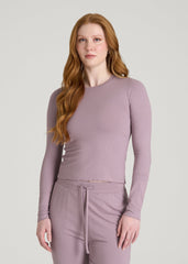 Lightweight Ribbed Cropped Lounge Top for Tall Women in Smoked Mauve