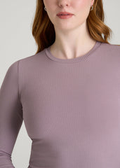 Lightweight Ribbed Cropped Lounge Top for Tall Women in Smoked Mauve
