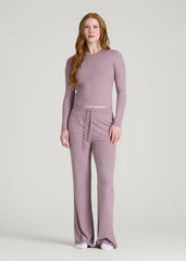 Lightweight Ribbed Cropped Lounge Top for Tall Women in Smoked Mauve