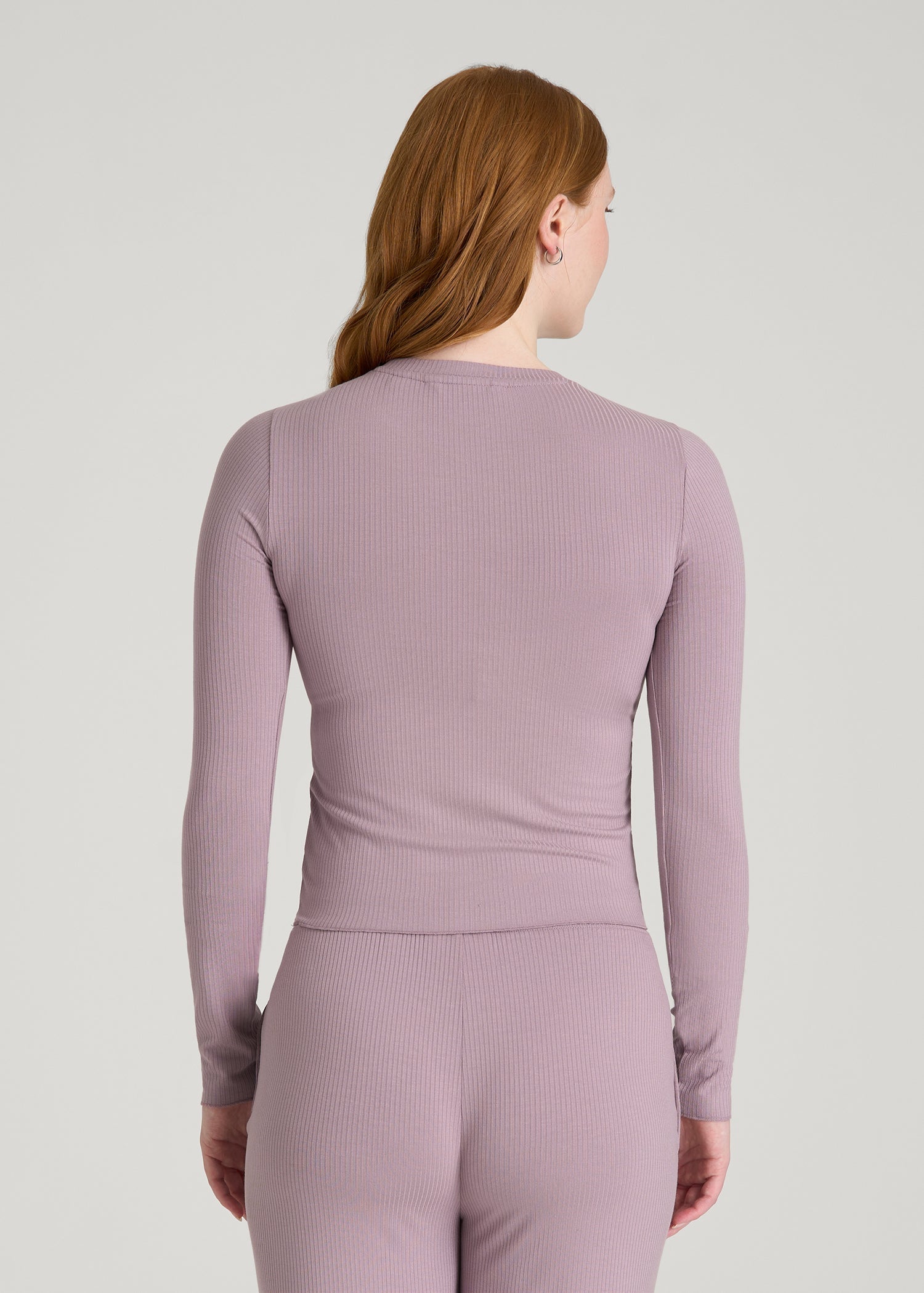 Lightweight Ribbed Cropped Lounge Top for Tall Women in Smoked Mauve