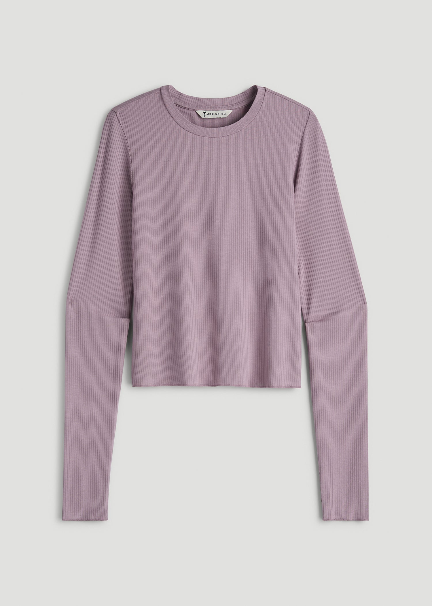 Lightweight Ribbed Cropped Lounge Top for Tall Women in Smoked Mauve