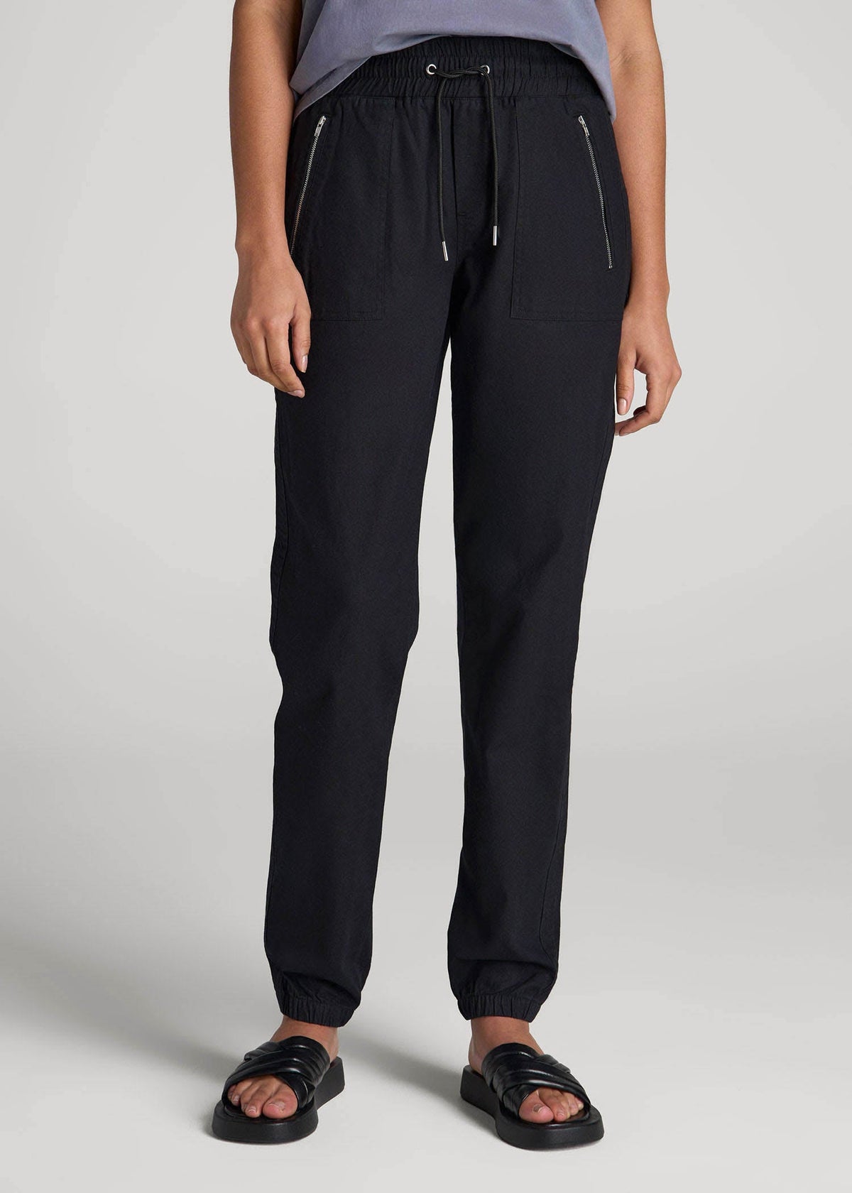 Pull-On Linen Joggers for Tall Women in Black