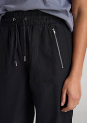 Pull-On Linen Joggers for Tall Women in Black