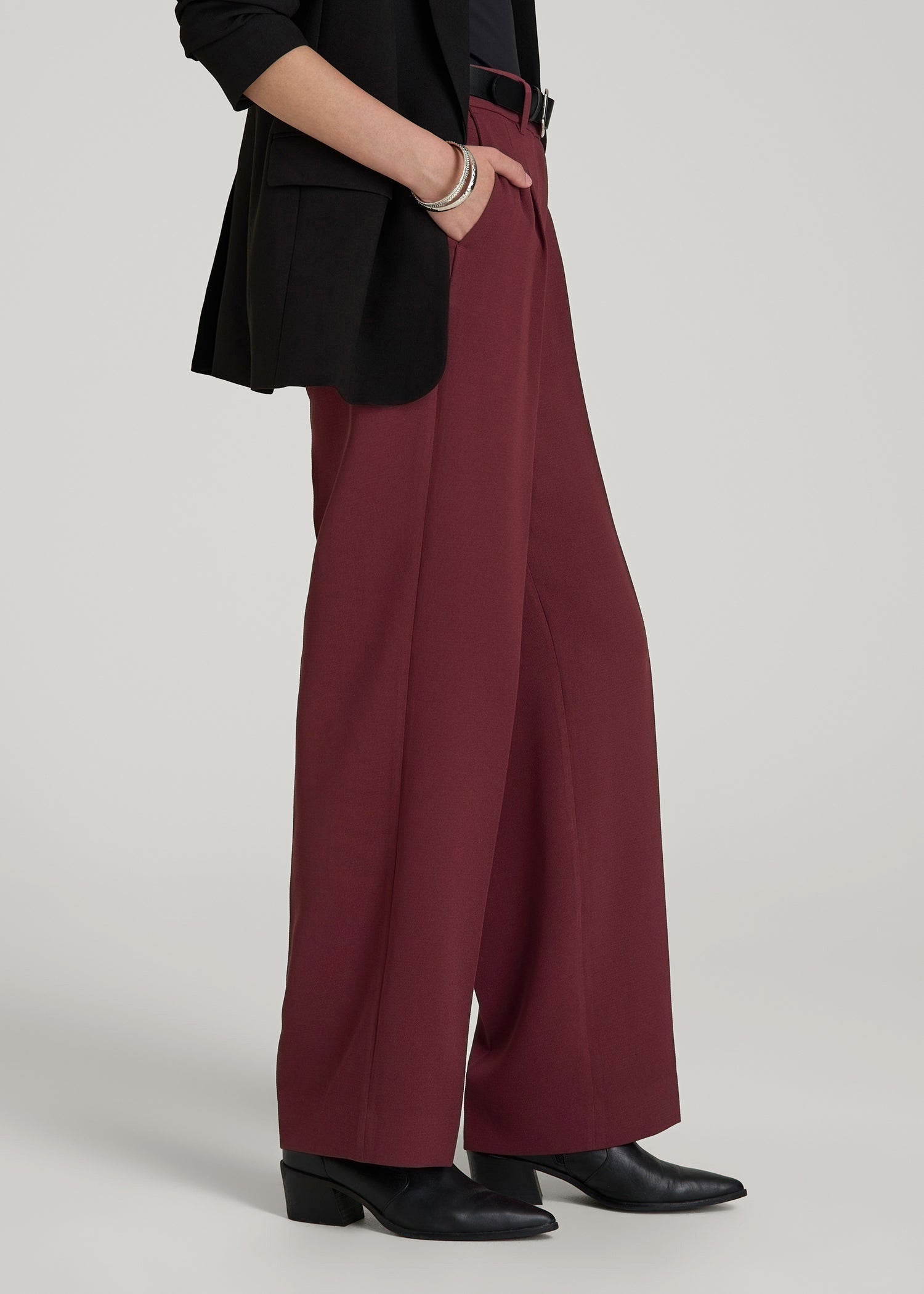 Wide Leg Pleated Dress Pants 2.0 for Tall Women in Tawny Port