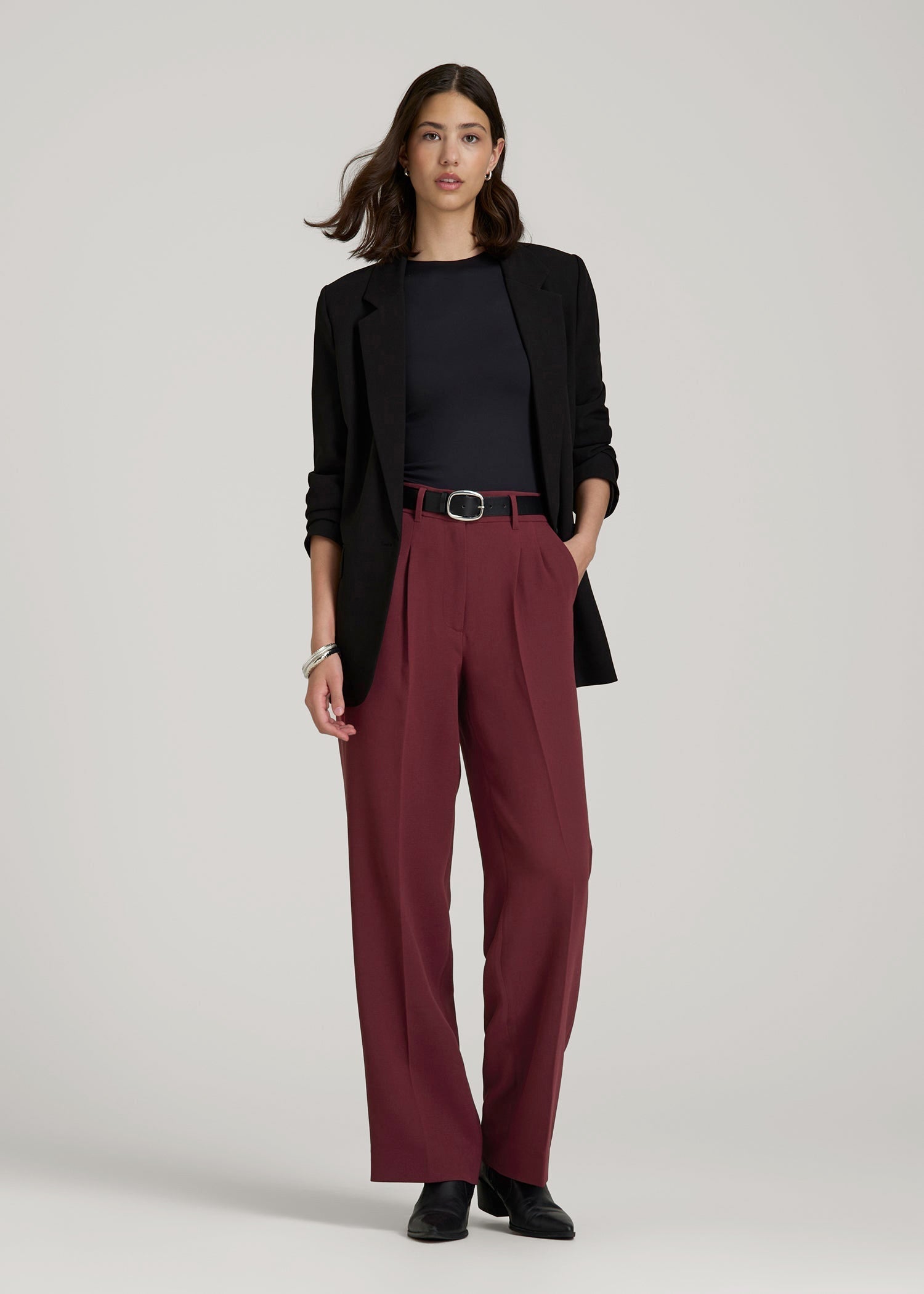 Wide Leg Pleated Dress Pants 2.0 for Tall Women in Tawny Port