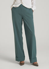 Wide-Leg Cuffed Pants for Tall Women in Balsam Green