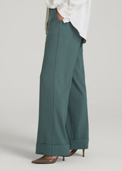 Wide-Leg Cuffed Pants for Tall Women in Balsam Green