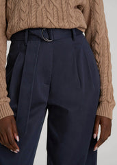 Pleated Wide Leg Chino With Belt for Tall Women in True Navy