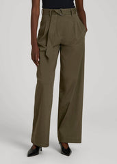 Pleated Wide Leg Chino With Belt for Tall Women in Forest Night