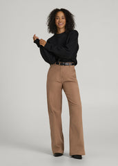 High Rise Wide Leg Flat Front Chinos for Tall Women in Fawn