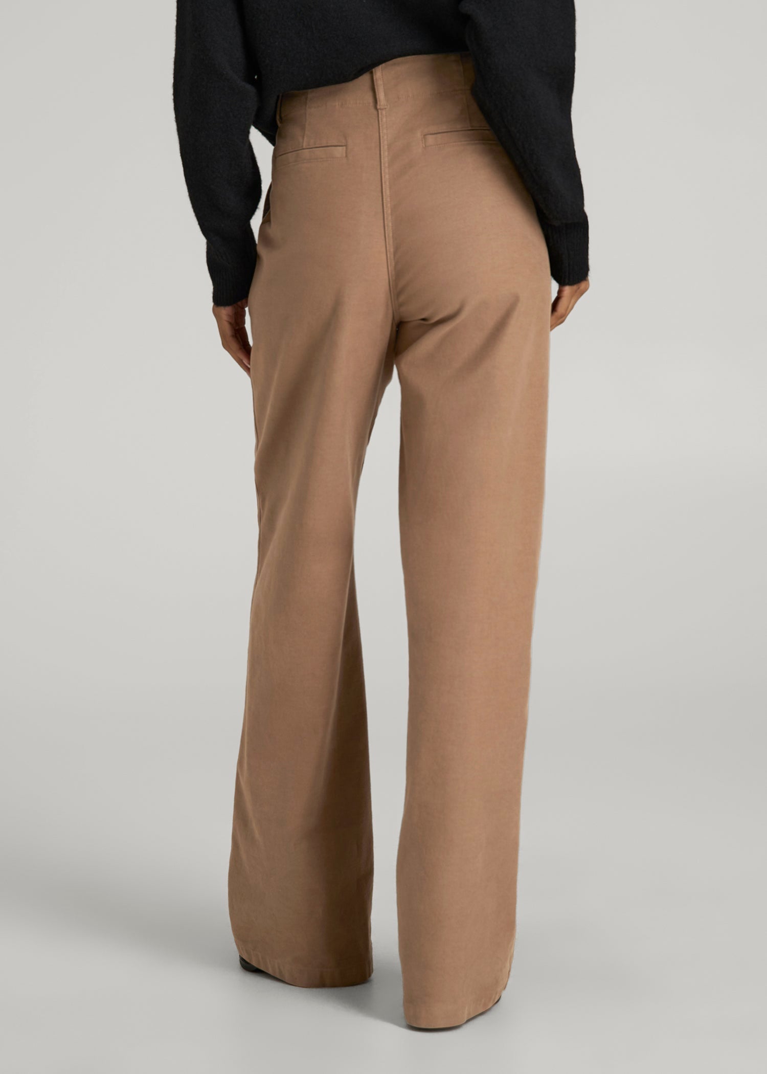High Rise Wide Leg Flat Front Chinos for Tall Women in Fawn