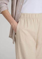Pull On Wide Leg Linen Pants for Tall Women in Light Stone