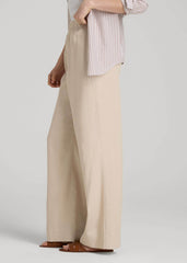 Pull On Wide Leg Linen Pants for Tall Women in Light Stone