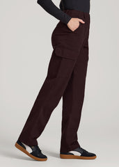 Straight Leg Cargo Chino Pants for Tall Women in Oxblood