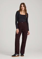 Straight Leg Cargo Chino Pants for Tall Women in Oxblood