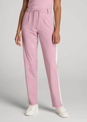 Pull On Tuxedo Stripe Pants for Tall Women in Pink Peony and White Alyssum