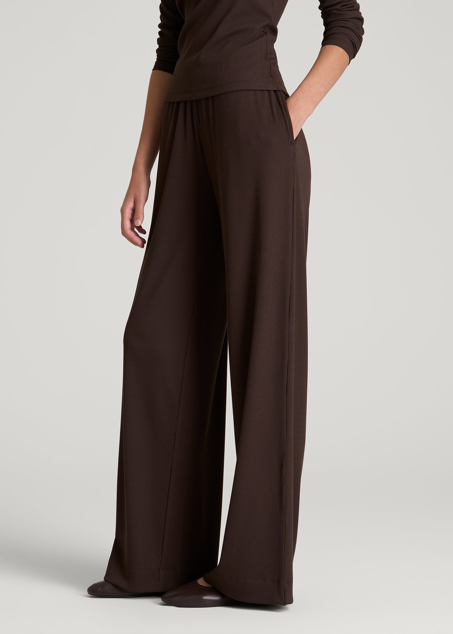 Ribbed Knit Wide Leg Pant for Tall Women in Espresso