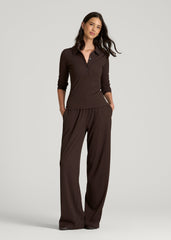 Ribbed Knit Wide Leg Pant for Tall Women in Espresso