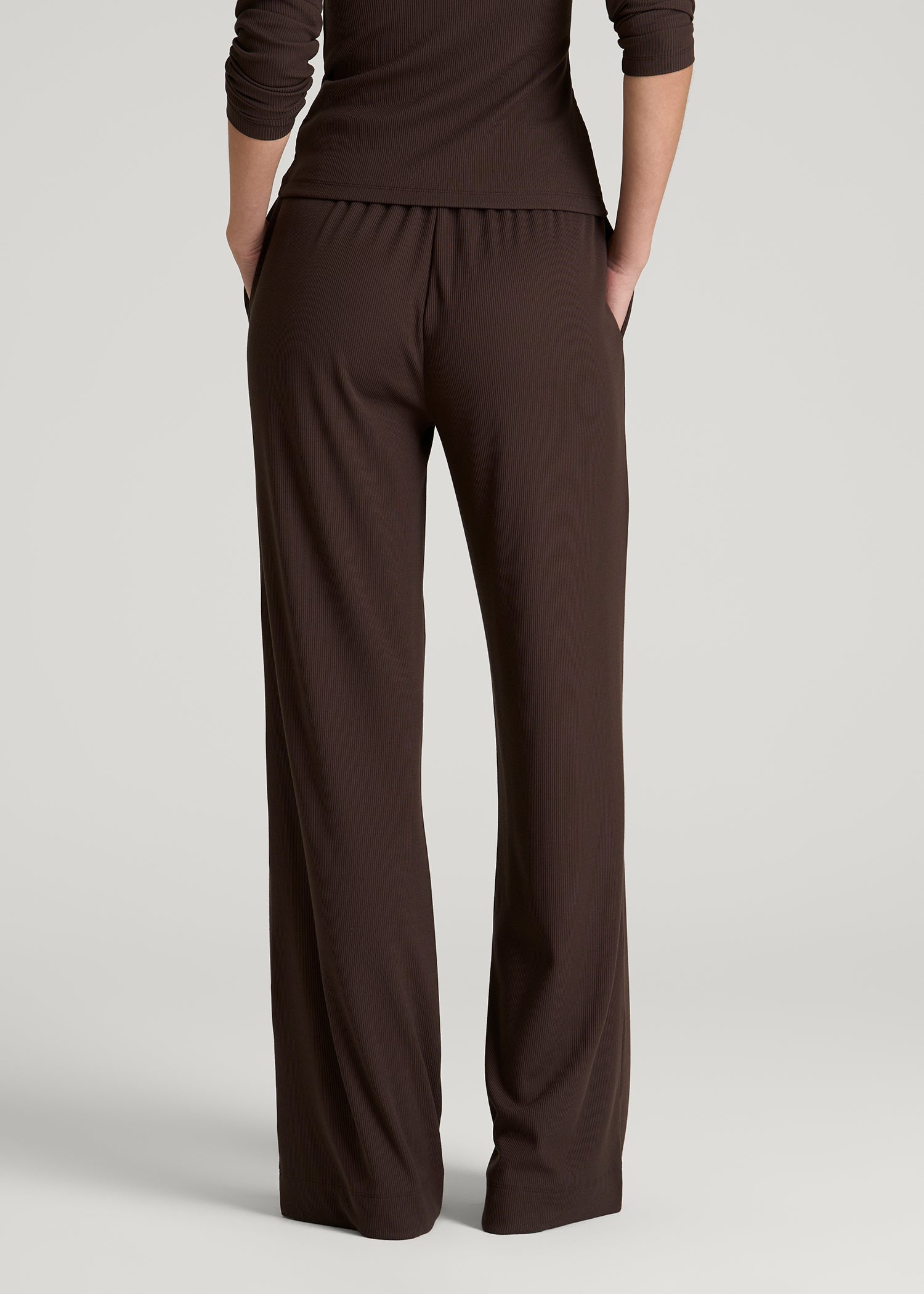 Ribbed Knit Wide Leg Pant for Tall Women in Espresso