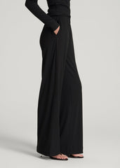 Ribbed Knit Wide Leg Pant for Tall Women in Deep Black