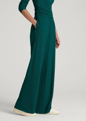 Ribbed Knit Wide Leg Pant for Tall Women in Deep Teal