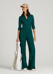 Ribbed Knit Wide Leg Pant for Tall Women in Deep Teal
