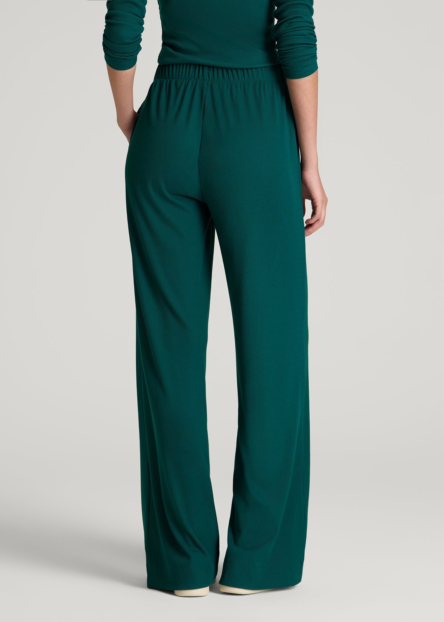 Ribbed Knit Wide Leg Pant for Tall Women in Deep Teal