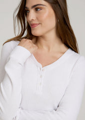 Ribbed Henley Lounge Top for Tall Women in Cloud White