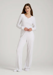 Ribbed Henley Lounge Top for Tall Women in Cloud White